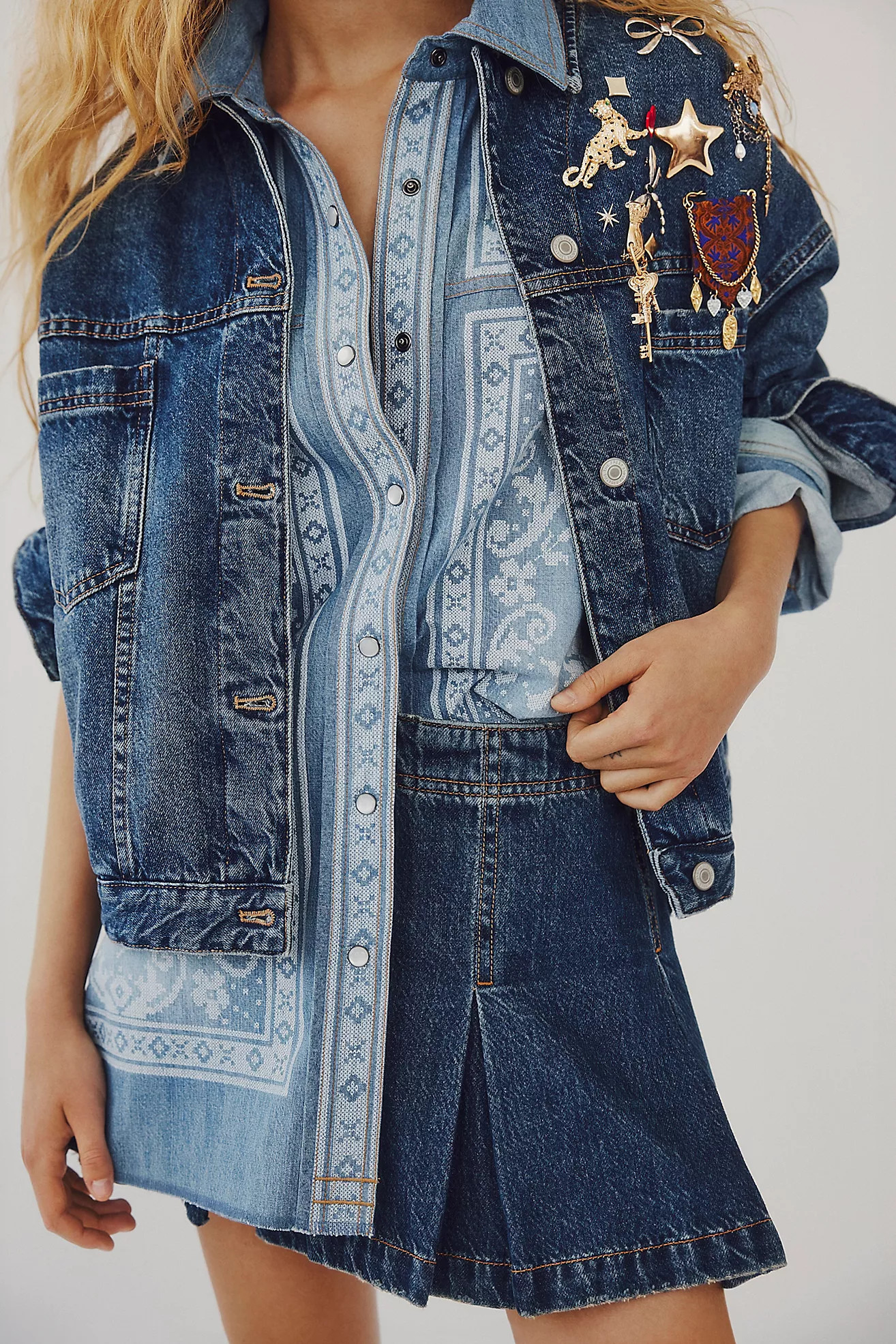 We The Free Lace Embroidered Denim Shirt | Free People (Global - UK&FR Excluded)