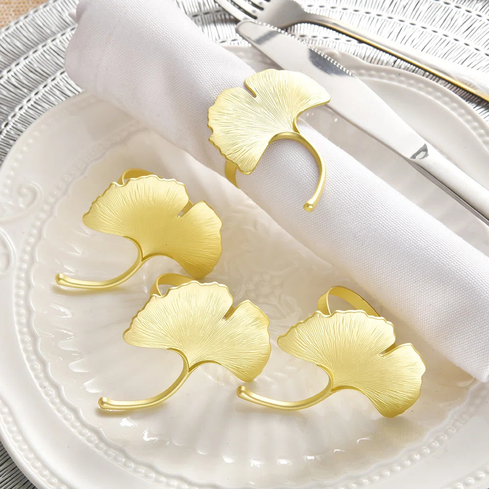Elegant Gold Ginkgo Leaf Metal Napkin Rings with Elegant Embossed Finish for Dining Table Decor (... | Wayfair North America
