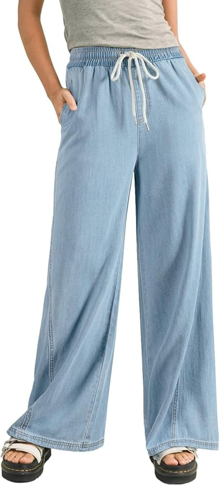 Sidefeel Women's Wide Leg Baggy Jeans High Waisted Elastic Waist Loose Fit Drawstring Long Denim ... | Amazon (US)