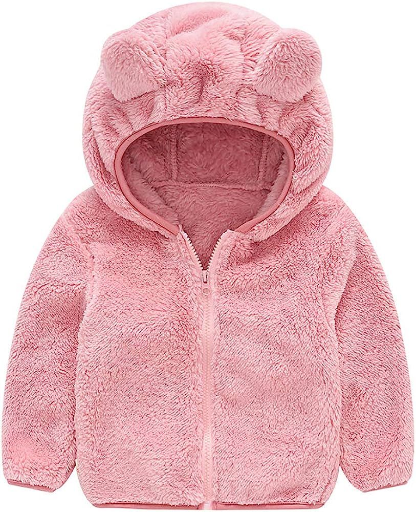 Baby Boys Girls Toddler Hooded Jacket Fleece Hoodie Winter Warm Solid Color Coat Cute Bear Ear Sweat | Amazon (US)