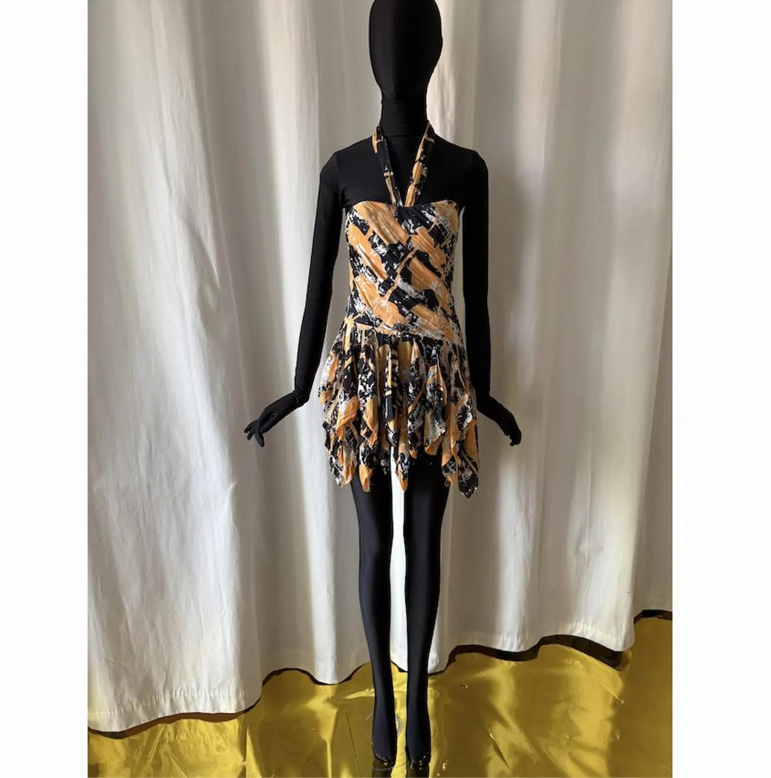 Blumarine Vintage 90s Black & Orange Silk Frilly Strapless Dress - Etsy | Etsy (US)