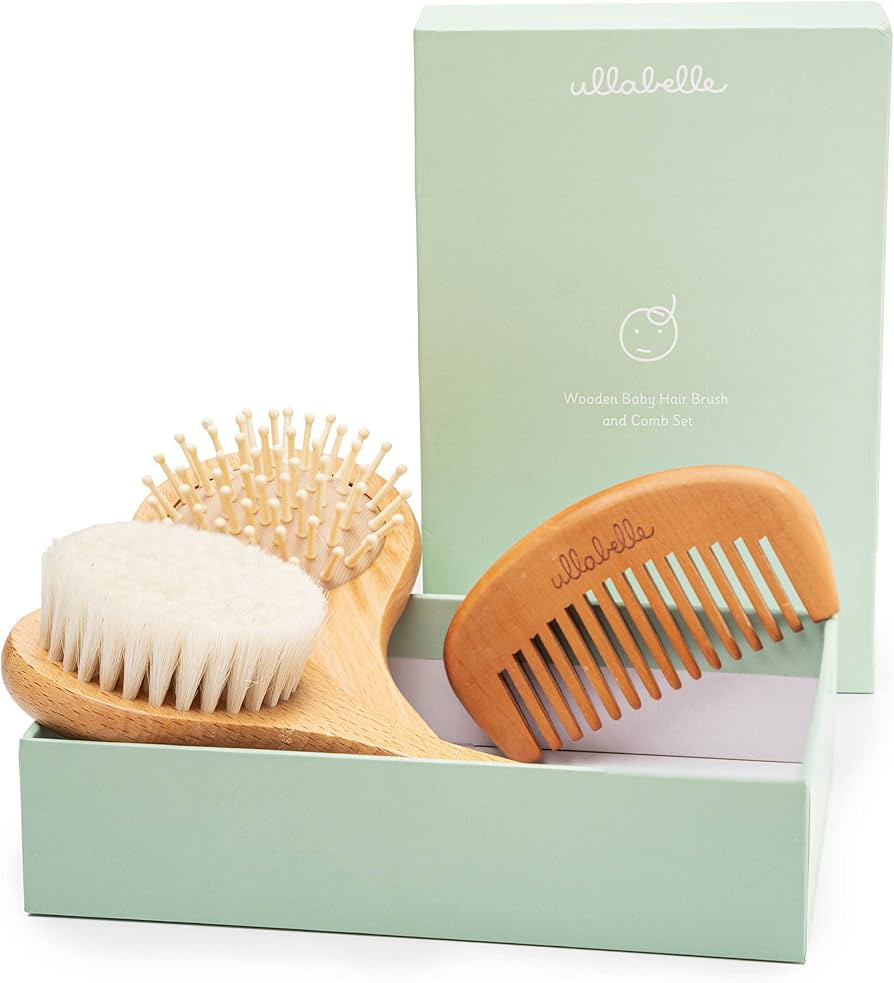 Ullabelle 3 Piece Wooden Baby Hair Brush and Comb Set for Newborns & Toddlers in Chic Gift Box - ... | Amazon (US)