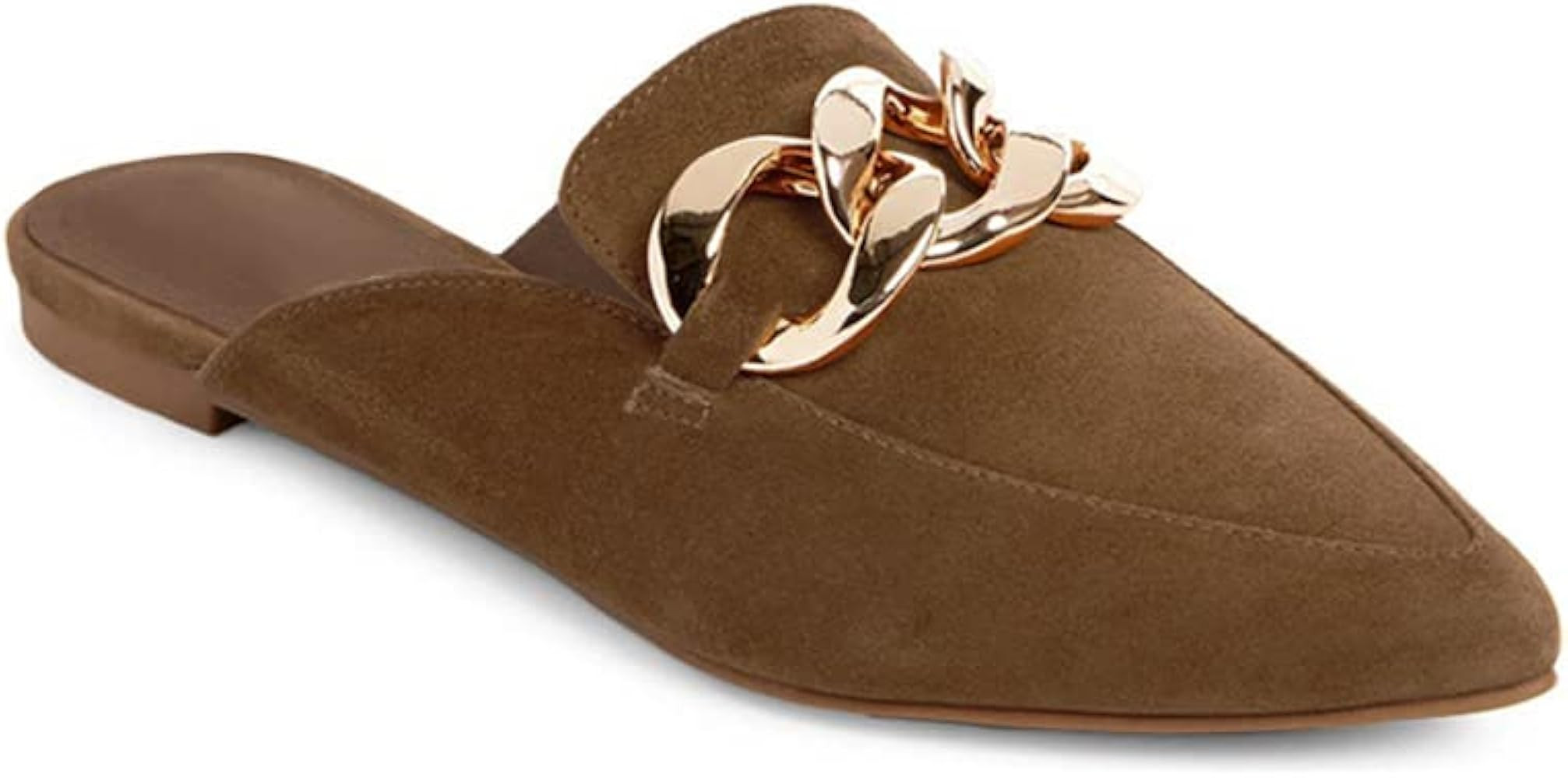 Juliet Holy Womens Mules Flats Pointed Toe Backless Loafers Slip on Metal Chain Slides | Amazon (US)