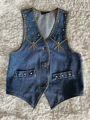 Vintage Vest Small By Beverly Hills Sportswear Denim Western Studded 90s  | eBay | eBay US
