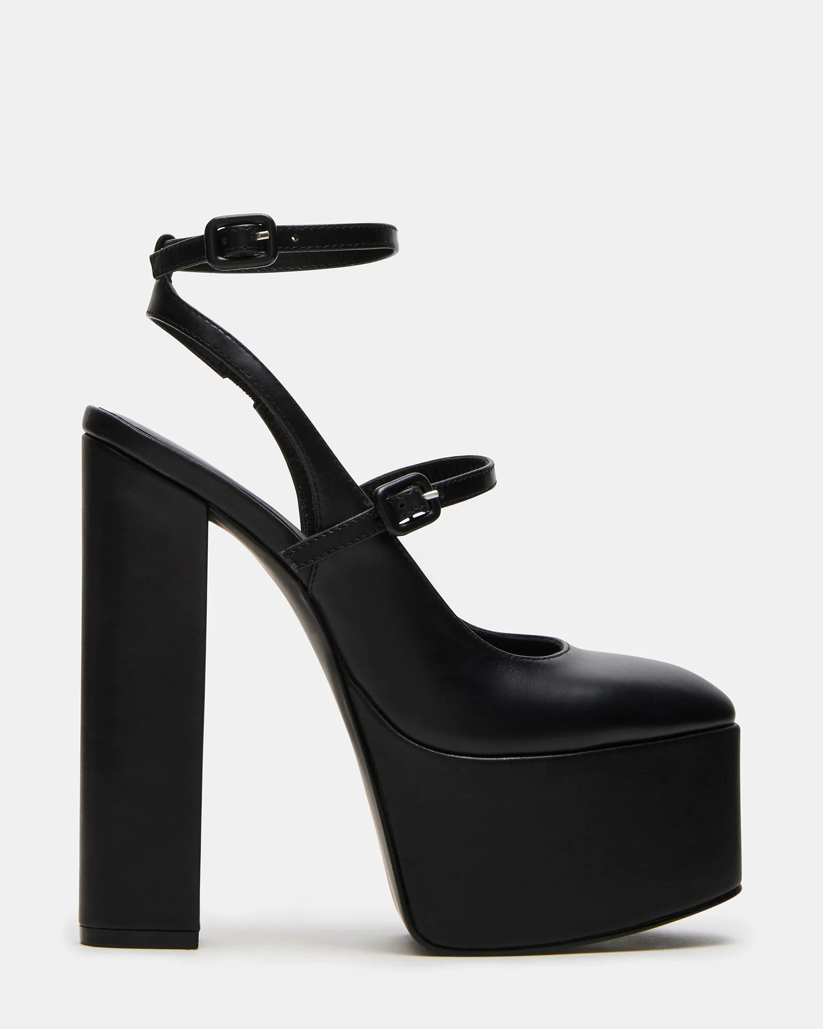 SCOTLYN Black Leather Women's Platform Block Heel | Steve Madden (US)