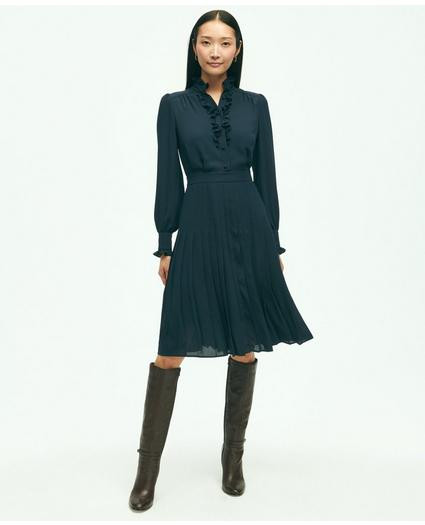Lightweight Crepe Pleated Dress | Brooks Brothers
