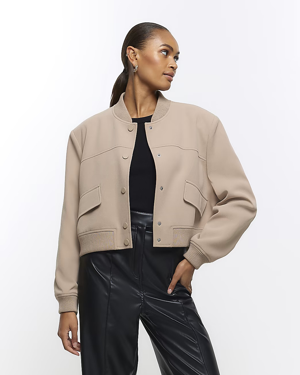 Brown tailored crop bomber jacket | River Island (UK & IE)