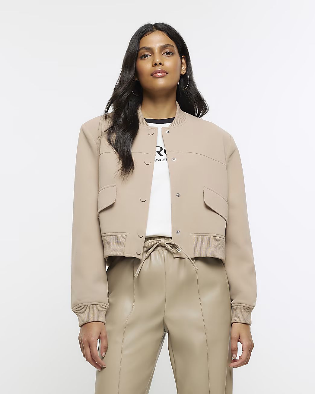 Brown tailored crop bomber jacket | River Island (UK & IE)