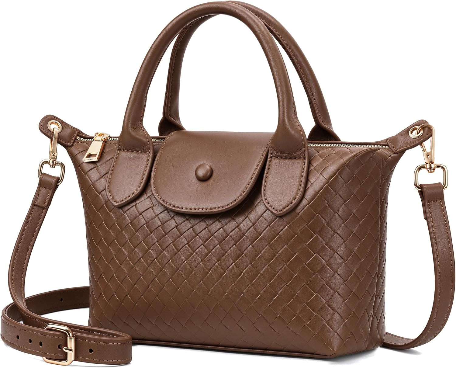 Small Top Handle Handbags for Women Vegan Leather Woven Purse | Amazon (US)