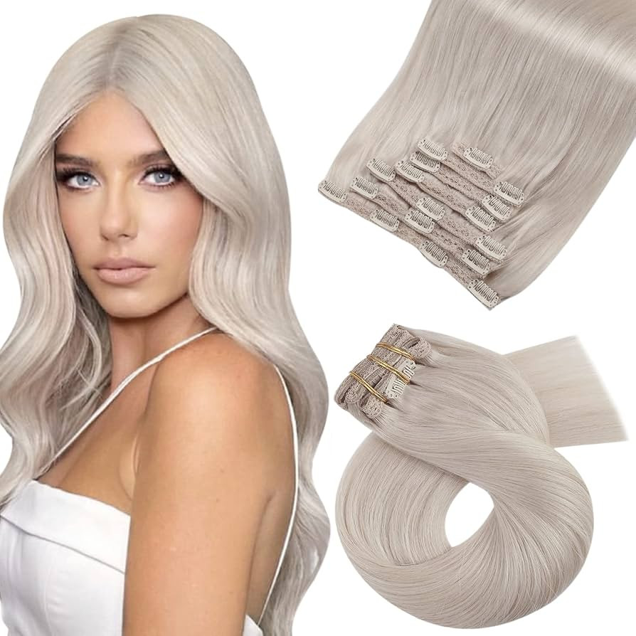Moresoo Human Hair White Blonde Hair Extentions 24inch Hair Extensions Clip ins Double Weft Full ... | Amazon (US)