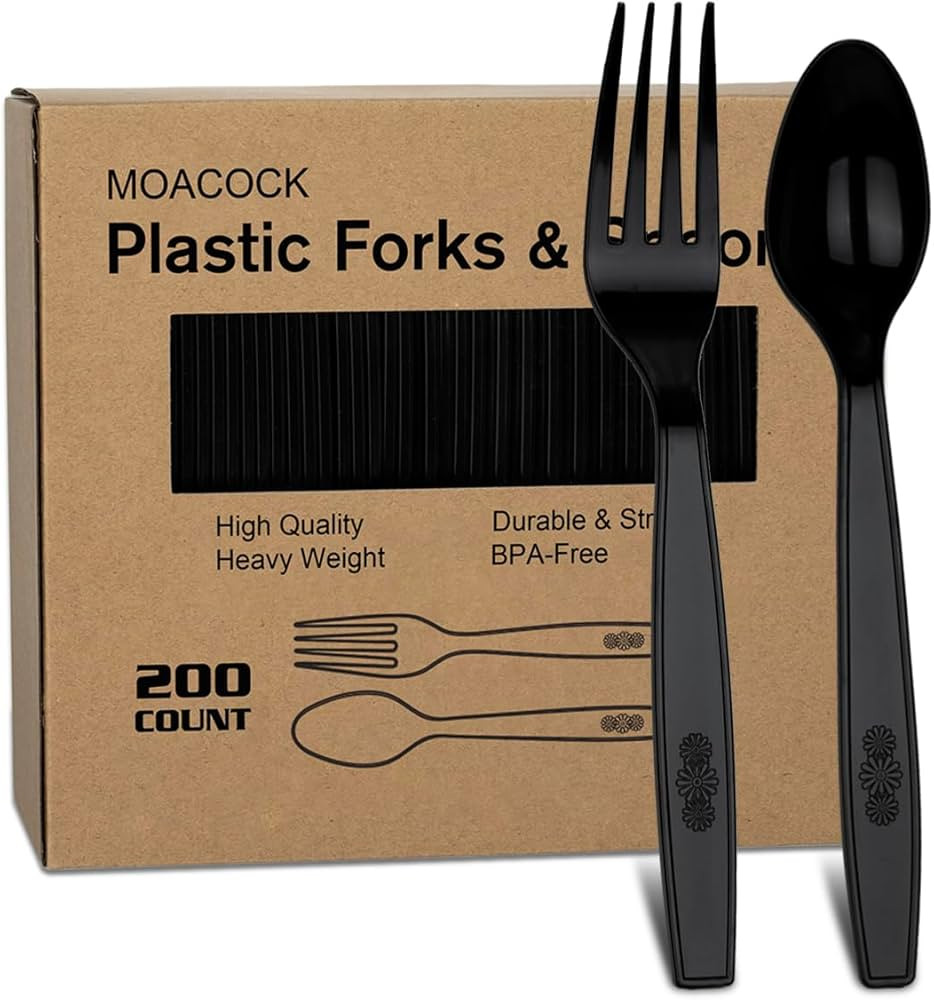 200 Count Plastic Silverware, Heavy Weight Plastic Forks Spoons, Disposable Utensils Cutlery Set ... | Amazon (US)