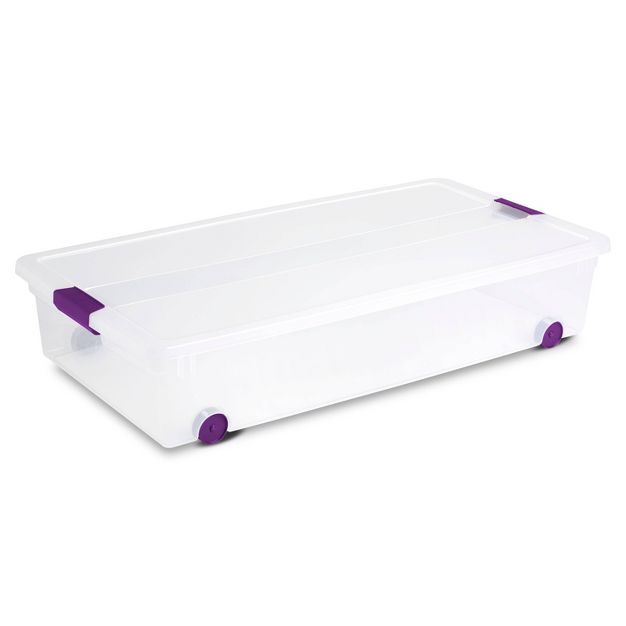 Sterilite 60qt Clear View Underbed Storage Bin with Latch Purple | Target