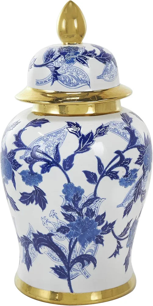 Deco 79 Ceramic Floral Living Room Decorative Jars Decorative Container, Jar with Lid 9" x 9" x 1... | Amazon (US)