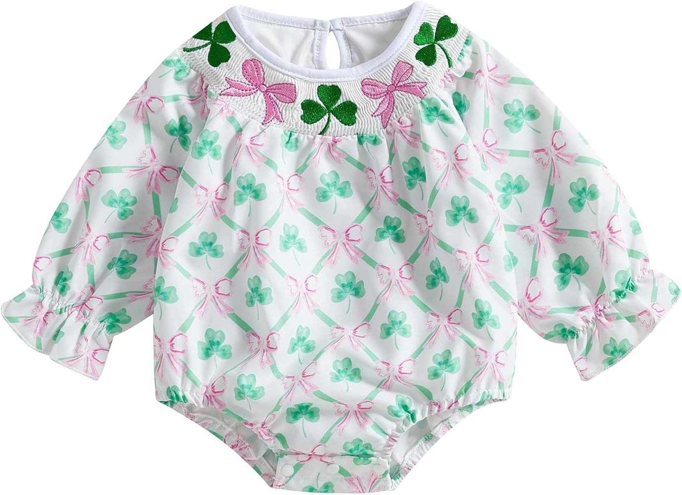 St Patricks Day Baby Girl Outfit Cute Shamrock Smocked Bubble Romper Bodysuit Infant Spring Cloth... | Amazon (US)
