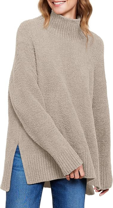 ANRABESS Women's Cozy Fuzzy Oversized Turtleneck Slit Side Sweaters | Amazon (US)