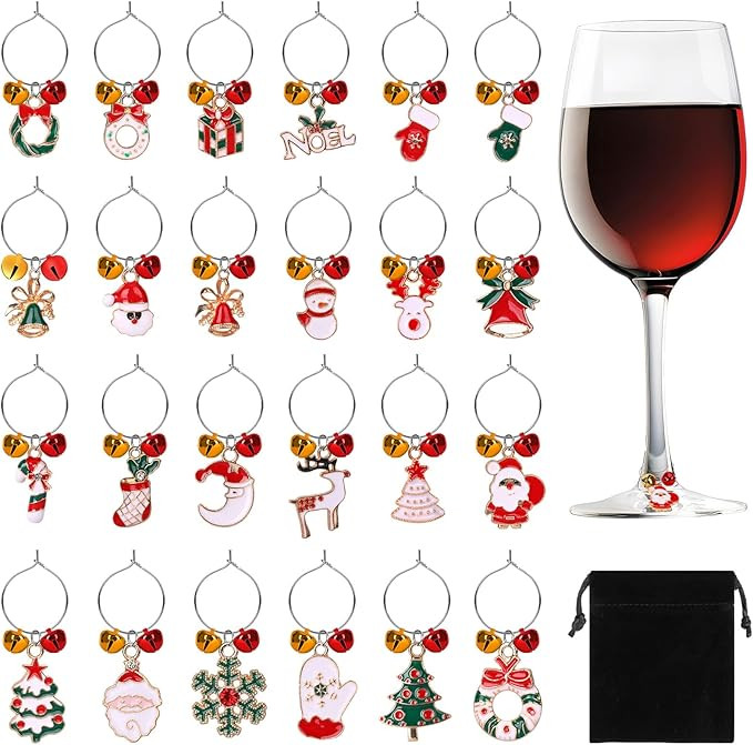 SANNIX 24pcs Christmas Wine Glass Charms - Identification Markers for Stem Glasses, Wine Tasting ... | Amazon (US)