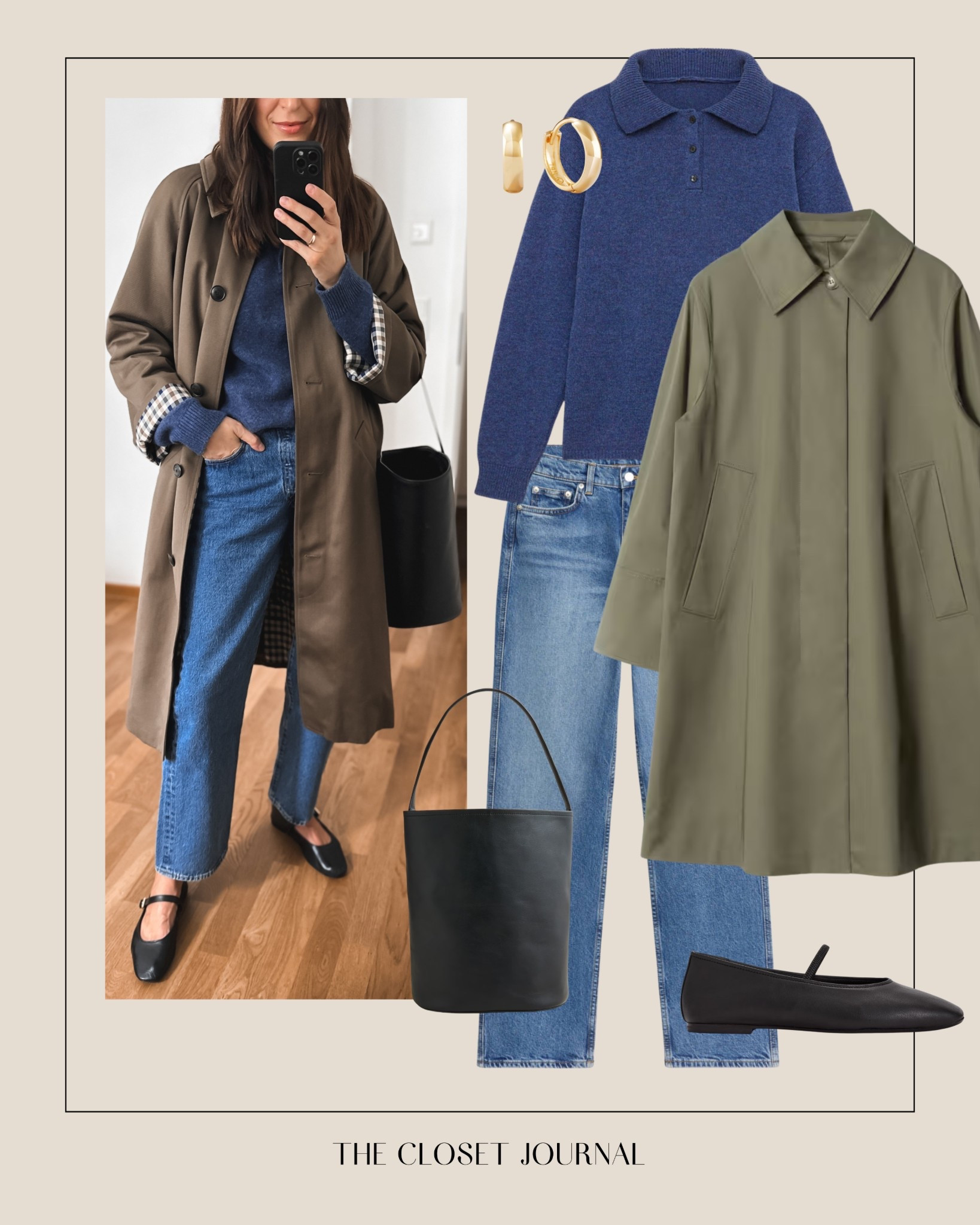 Mixing deep blue and khaki colors for the autumn season 🍂
Trench Sezane - wearing my usual size M/38 EU.
Sweater - second hand/ linked alternatives 