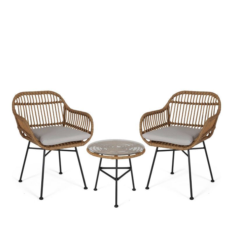 Lehrman 3pc Faux Wicker Chat Set - Light Brown/Beige - Christopher Knight Home | Target