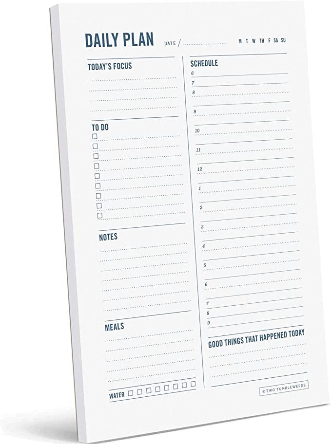 Two Tumbleweeds Daily Planner Notepad - Desktop To Do List Planning Pad with Hourly Schedule, Tim... | Amazon (US)