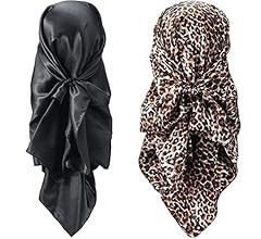 35 Inch Silk Head Scarf 2 Pcs Large Square Neck Scarf Sleeping Hair Wrapping Satin Scarf for Women | Amazon (US)