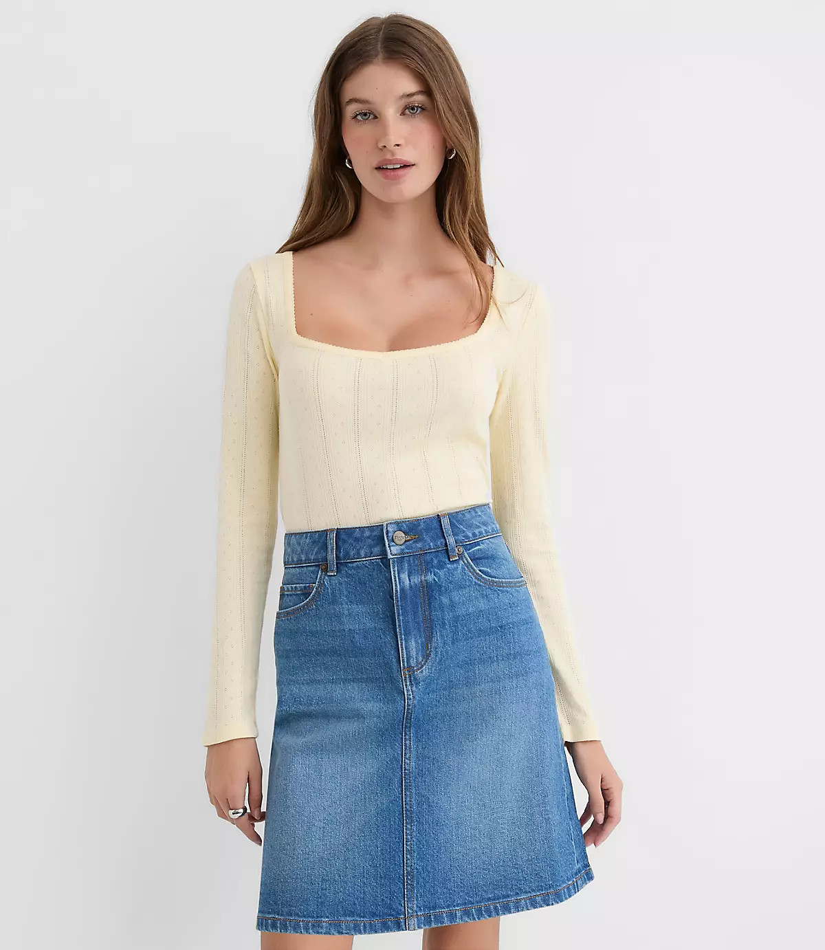 Ribbed Sweetheart Neck Long Sleeve Tee | LOFT