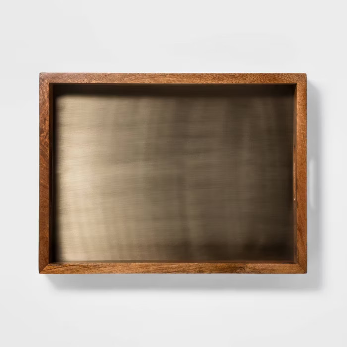 15.7" x 11.7" Wood and Brass Rectangle Tray Gold/Brown - Threshold™ | Target