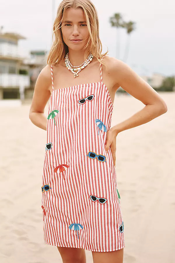 Embroidered Poplin Square-Neck Mini Shift Dress | Anthropologie (US)
