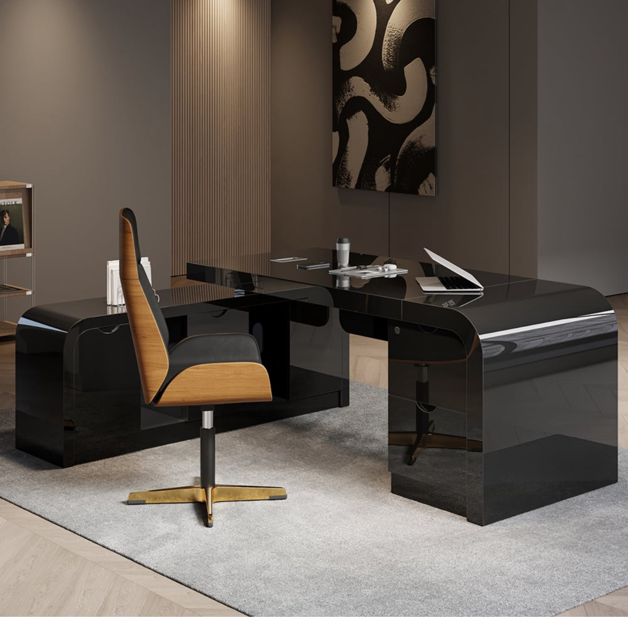 70.9" Black L-Shaped Modern Executive Desk Left Hand & Reclining Leather Office Chair

#LTKStyleTip #LTKHome