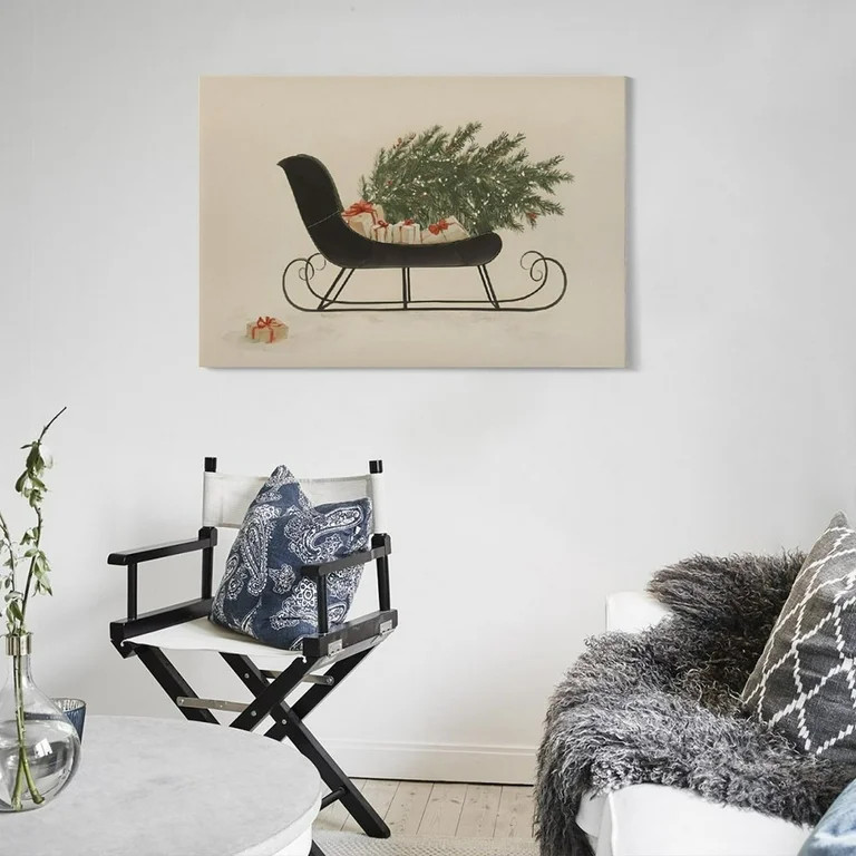 Framed Vintage Christmas Canvas Wall Art, Rustic Sleigh Poster, Holiday Christmas Pictures Wall D... | Walmart (US)