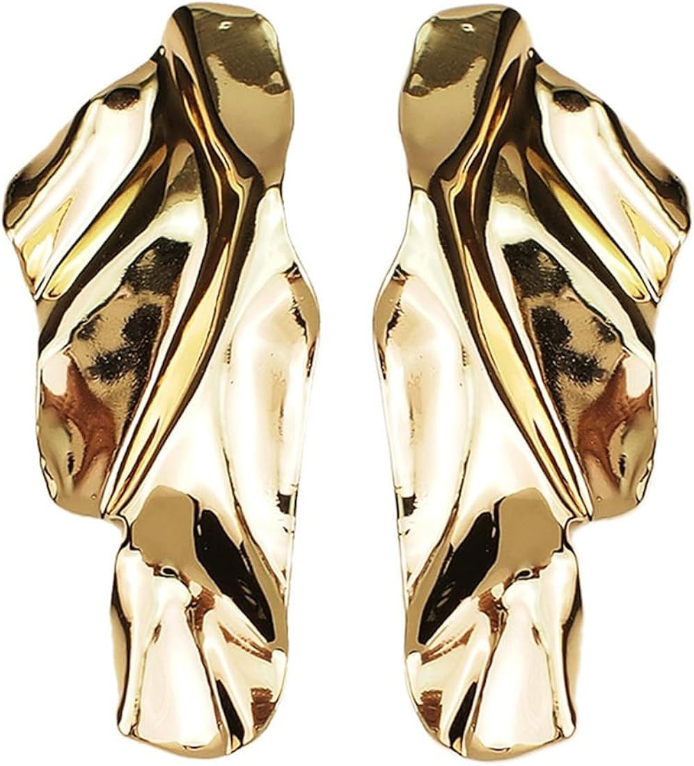 Amazon.com: Statement Geometric Metal Earrings for Women Large Fashion Irregular Minimalism Metal... | Amazon (US)