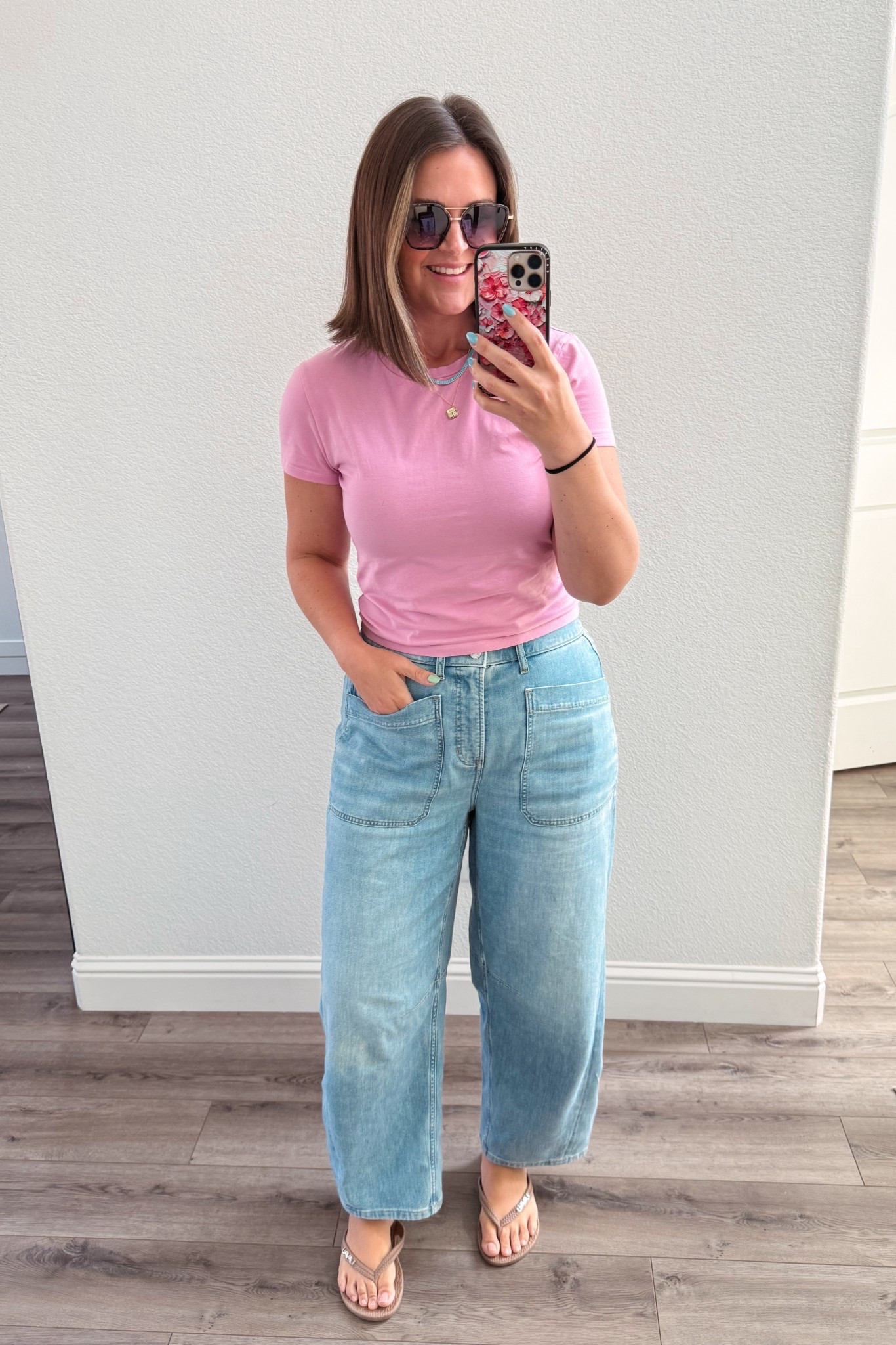 Casual Friday ootd
Tshirt, large (favorite fitted shirts!)
Jeans, large (feels like sweats 10/10)
Code: CourtneyHxSpanx 
Sandals, true to
Linked my sunglasses (so affordable) and phone case!

Size 12, midsize, mom style, casual style, barrel jeans, utility jeans, travel outfit, spring outfit, summer outfit @Spanx @abercrombie @Electric Picks Jewelry 

#LTKOver40 #LTKootd #LTKMidsize