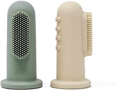mushie Baby Finger Toothbrush (Cambridge Blue/Shifting Sand) 2-Pack | Amazon (US)