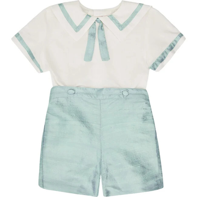 La Coqueta | Sage (Green Lirio Ceremony Silk Baby Boy Set, Size 3Y) | Maisonette | Maisonette