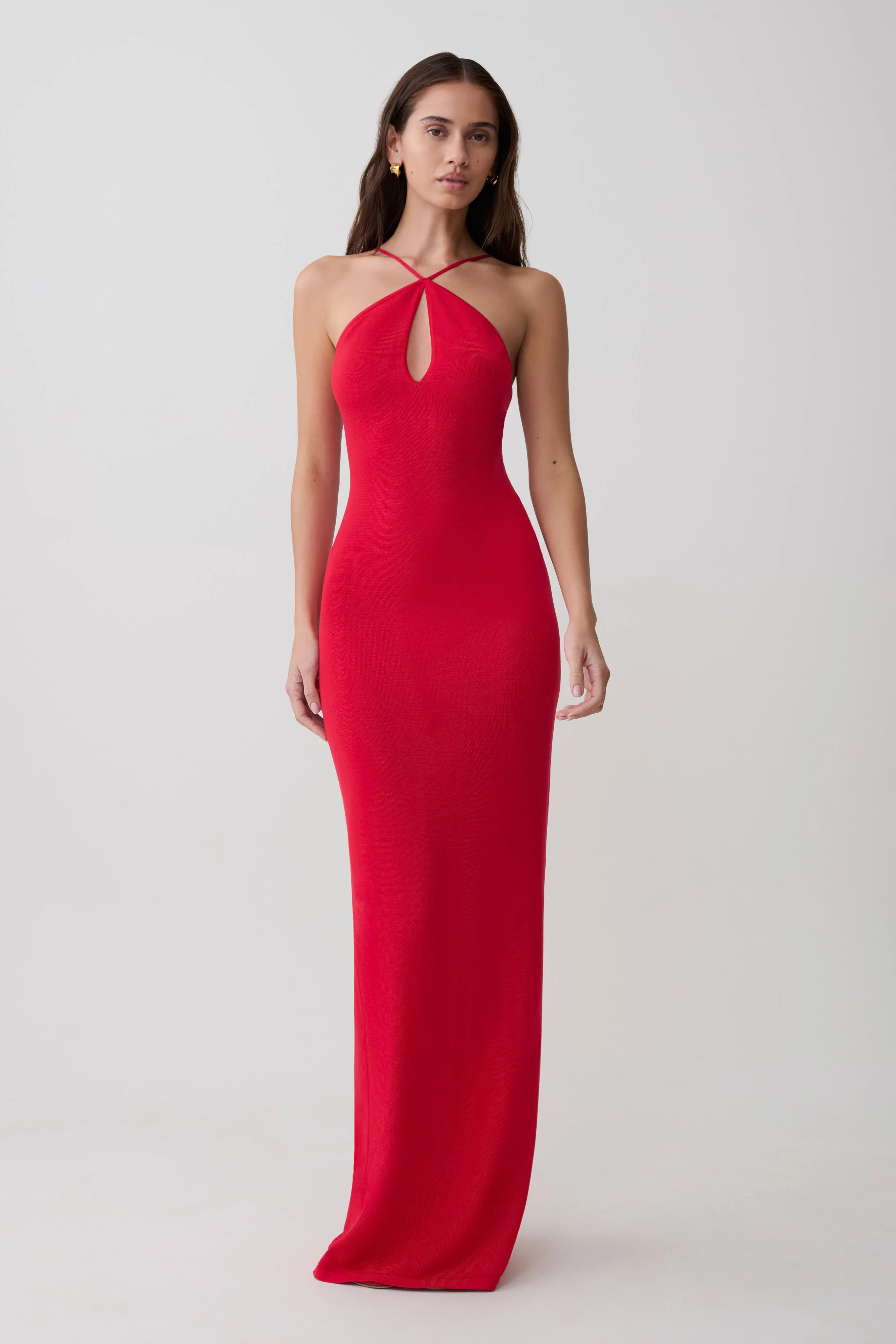 Ashtin Cross Front Knit Maxi Dress - Red | MESHKI US