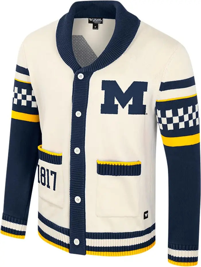 Women's Colosseum Cream Michigan Wolverines Wild Collective Button-Up Jacquard Sweater | Nordstrom