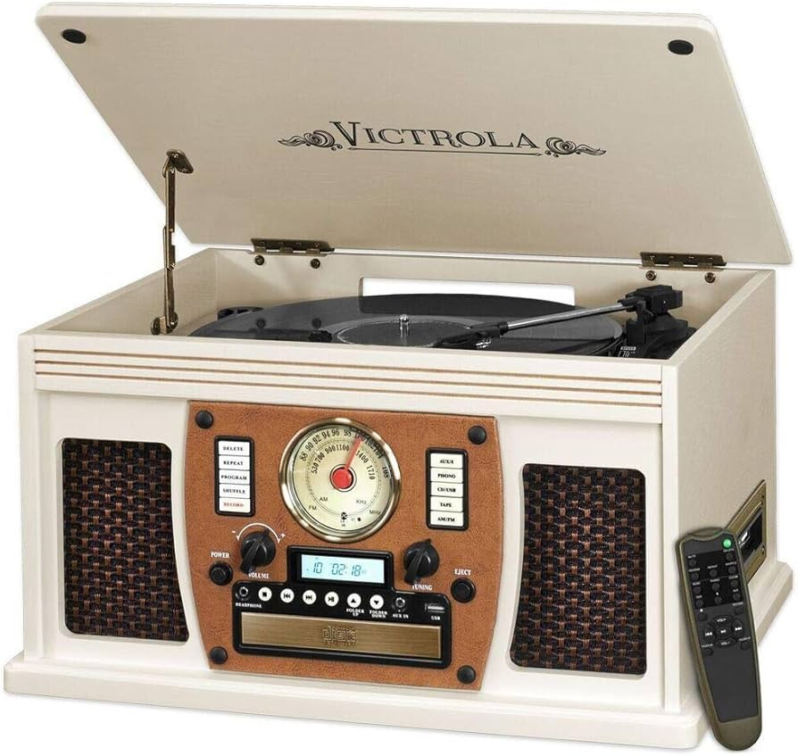 Victrola 8-in-1 Bluetooth Record Player & Multimedia Center, Built-in Stereo Speakers - Turntable... | Amazon (US)