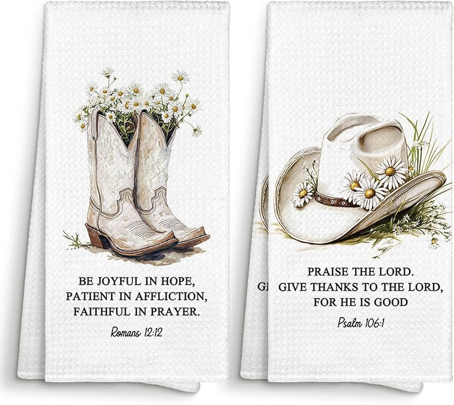 Western Cowgirl Christian Bible Kitchen Towels 16x24 Set of 2, Floral Cowgirl Hat Boots Dish Towe... | Amazon (US)