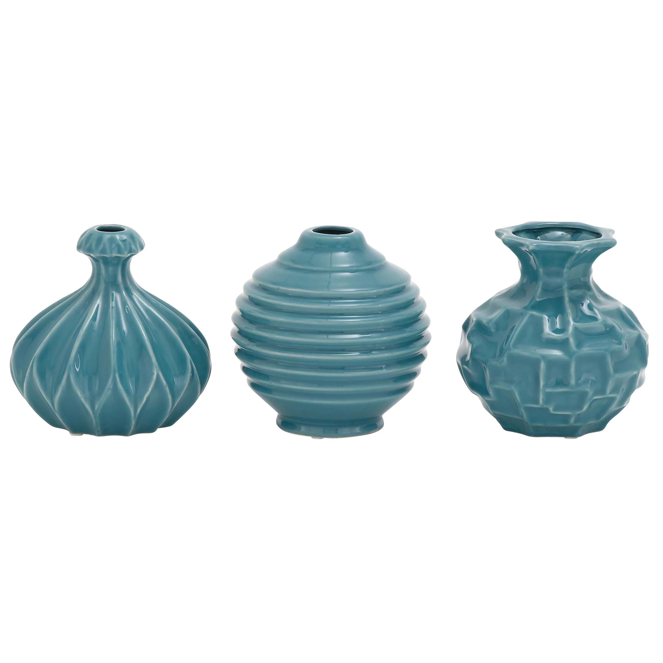 DecMode 6"W, 6"H Blue Ceramic Vase with Varying Patterns, Set of 3 | Walmart (US)