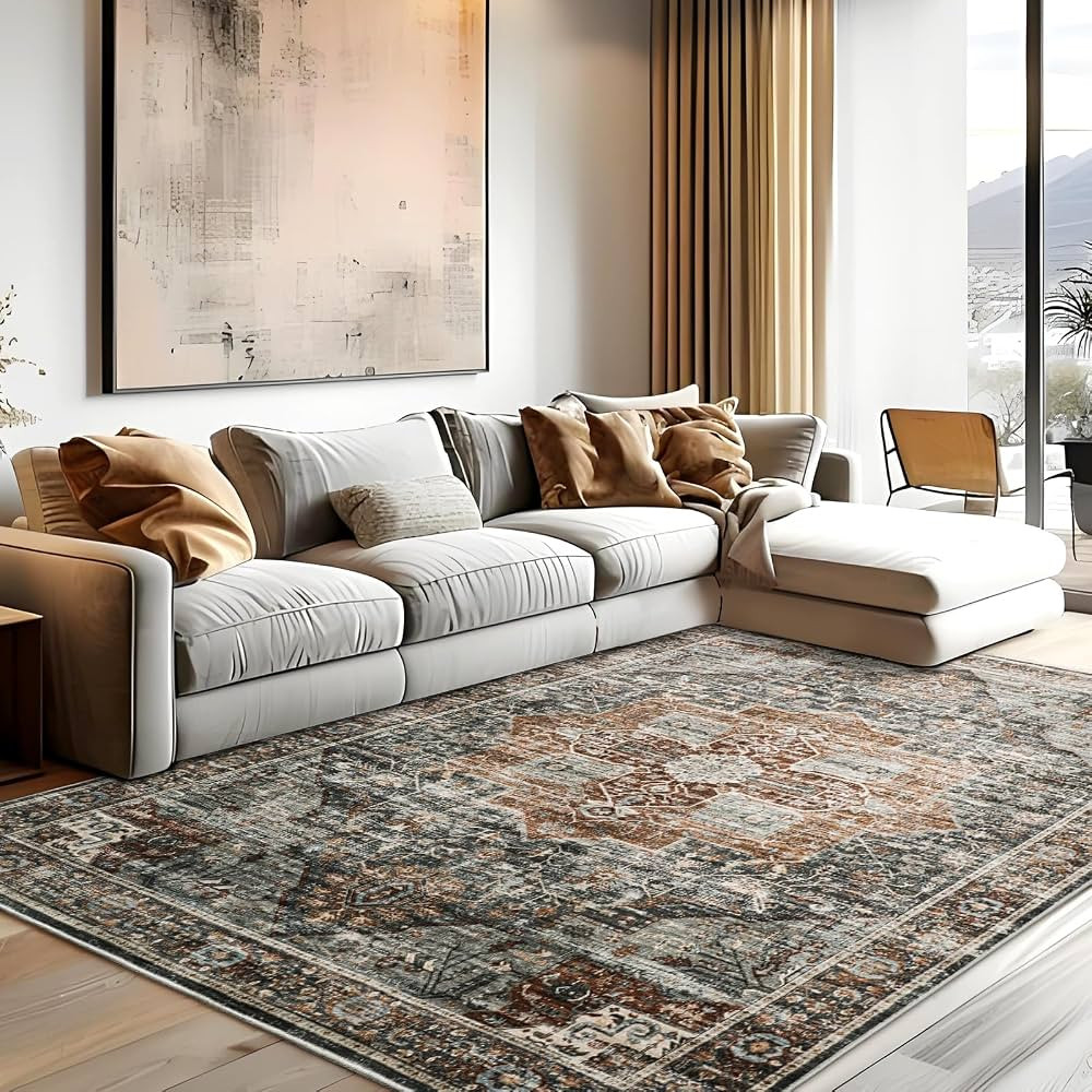 8x10 Area Rugs for Living Room, Vintage Washable Rug with Non-Slip Backing, Stain Resistant Large... | Amazon (US)