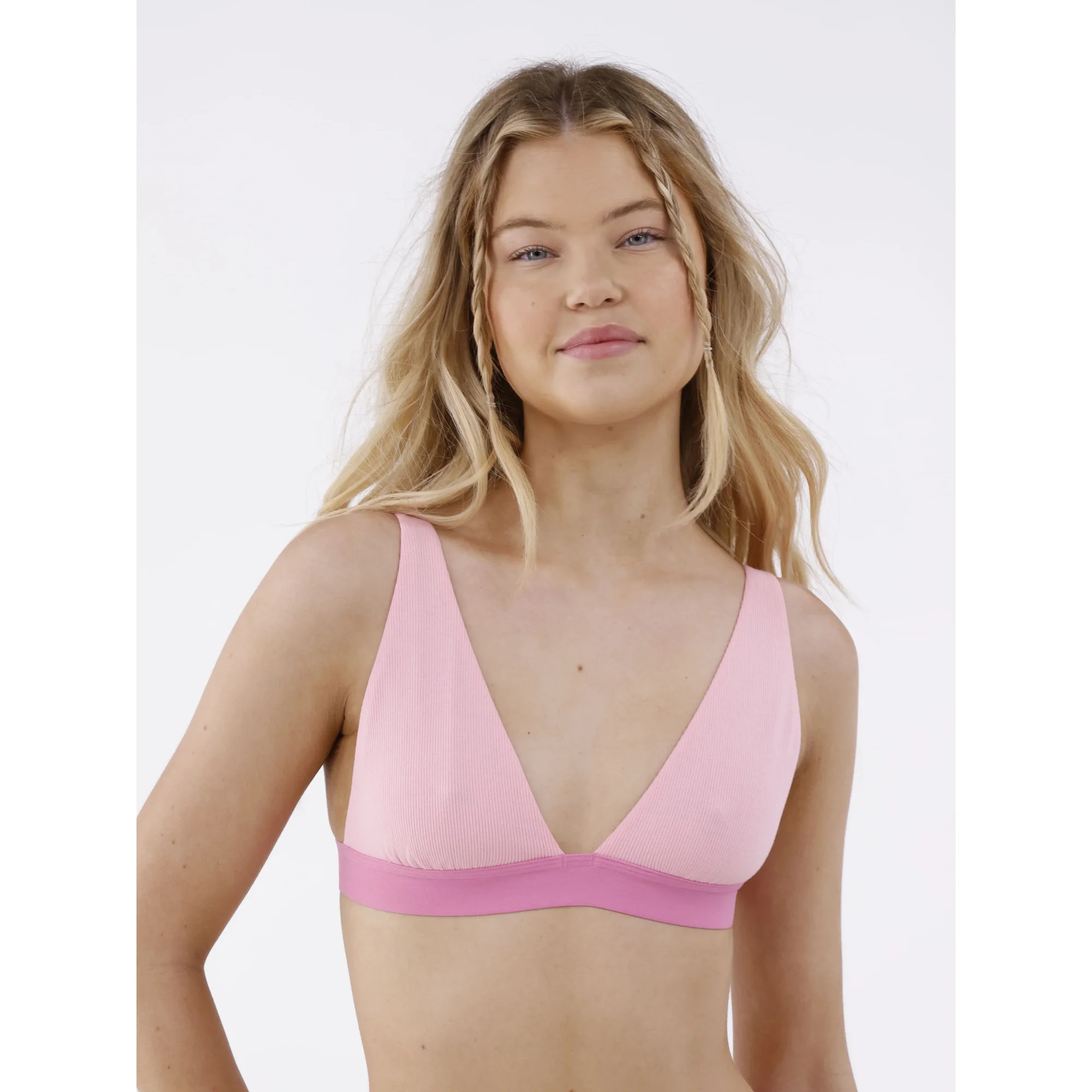 No Boundaries Cotton Blend Rib Wirefree Plunge Bra, Women's and Women's Plus | Walmart (US)