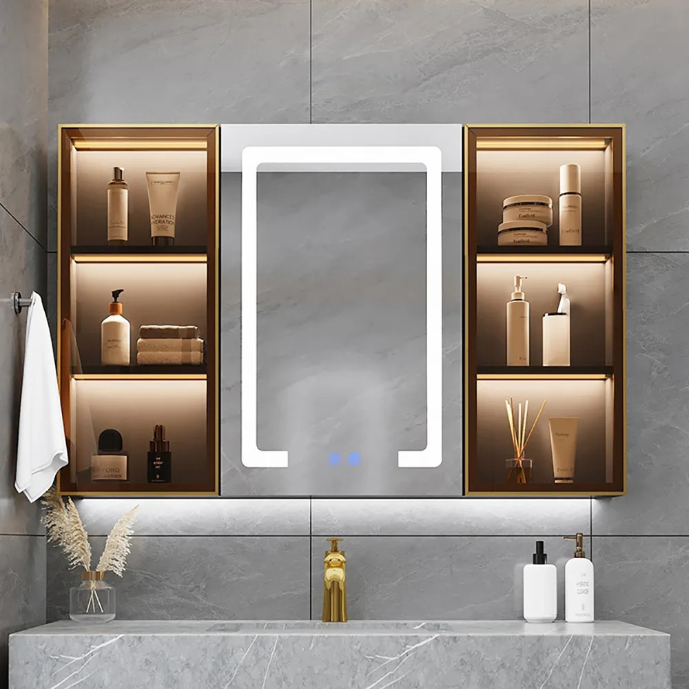 40"" Black Wall-mounted LED Lighted Bathroom Medicine Cabinet Vanity Mirror with Storage | Homary