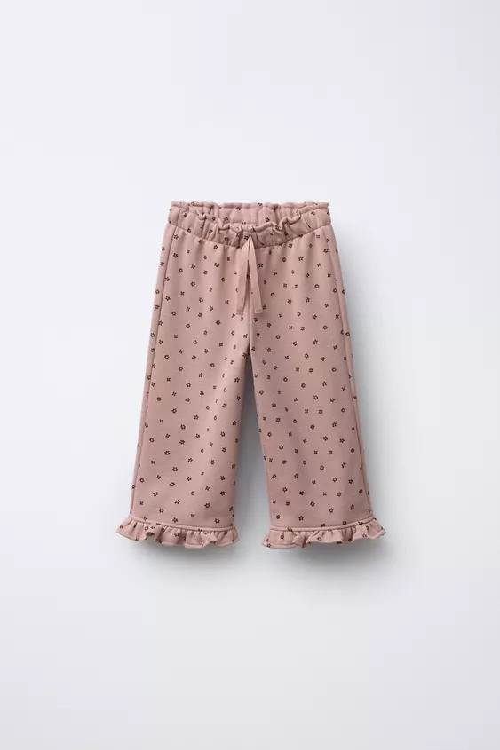 PRINTED PLUSH RUFFLE PANTS | Zara US
