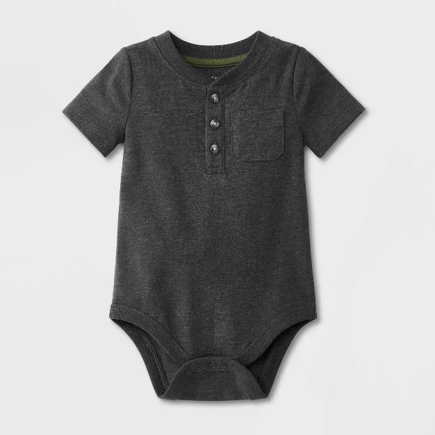 Baby Boys' Henley Jersey Short Sleeve Bodysuit - Cat & Jack™ Charcoal Gray | Target
