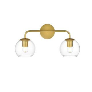Simply Living 19 in. 2-Light Modern Brass Vanity Light with Clear Round Shade SL14642W19BRA - The... | The Home Depot