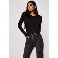 Black Long Sleeved Jersey Bodysuit, Black | Missguided (US & CA)