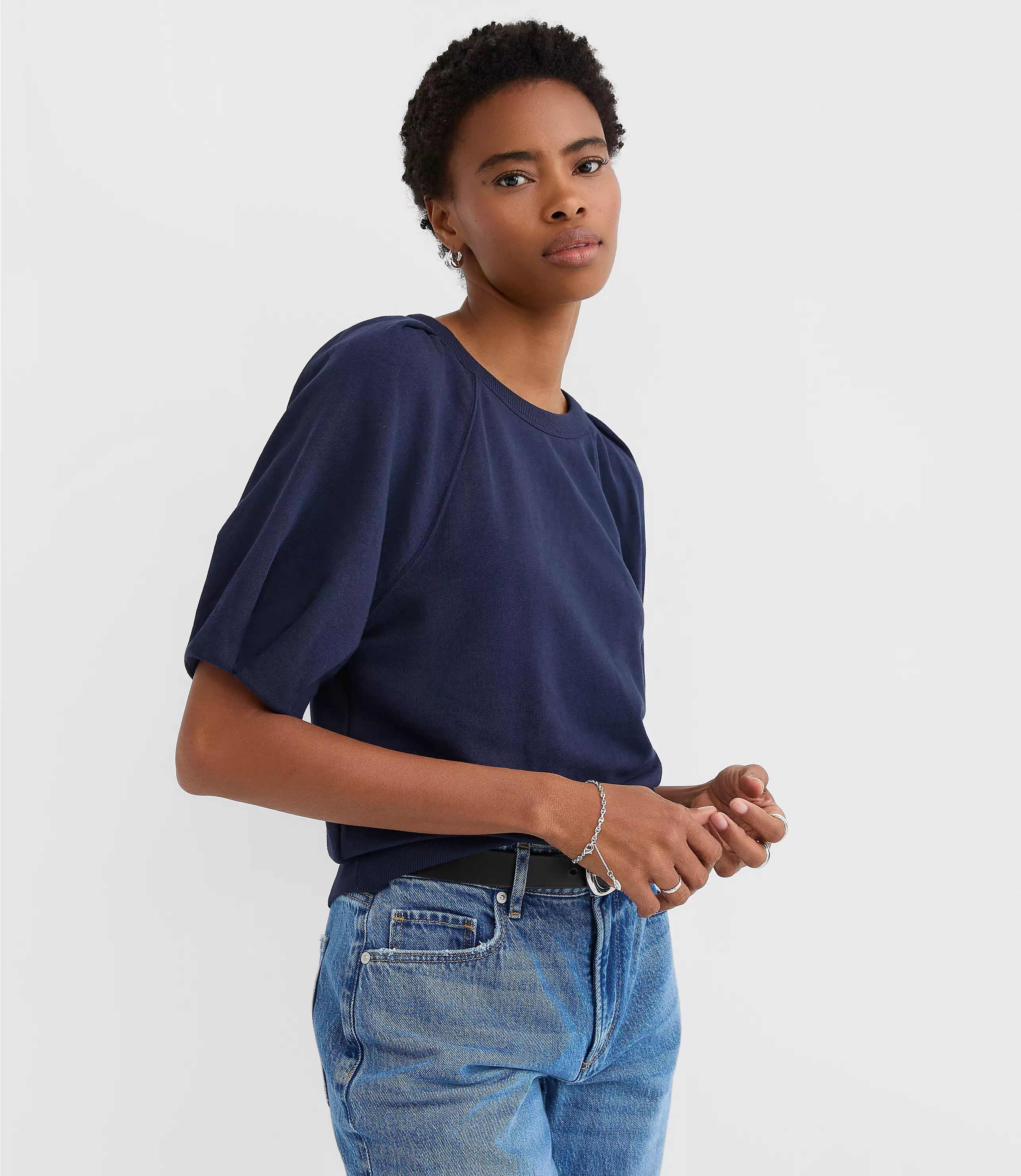 Pleated Puff Sleeve Sweatshirt | LOFT