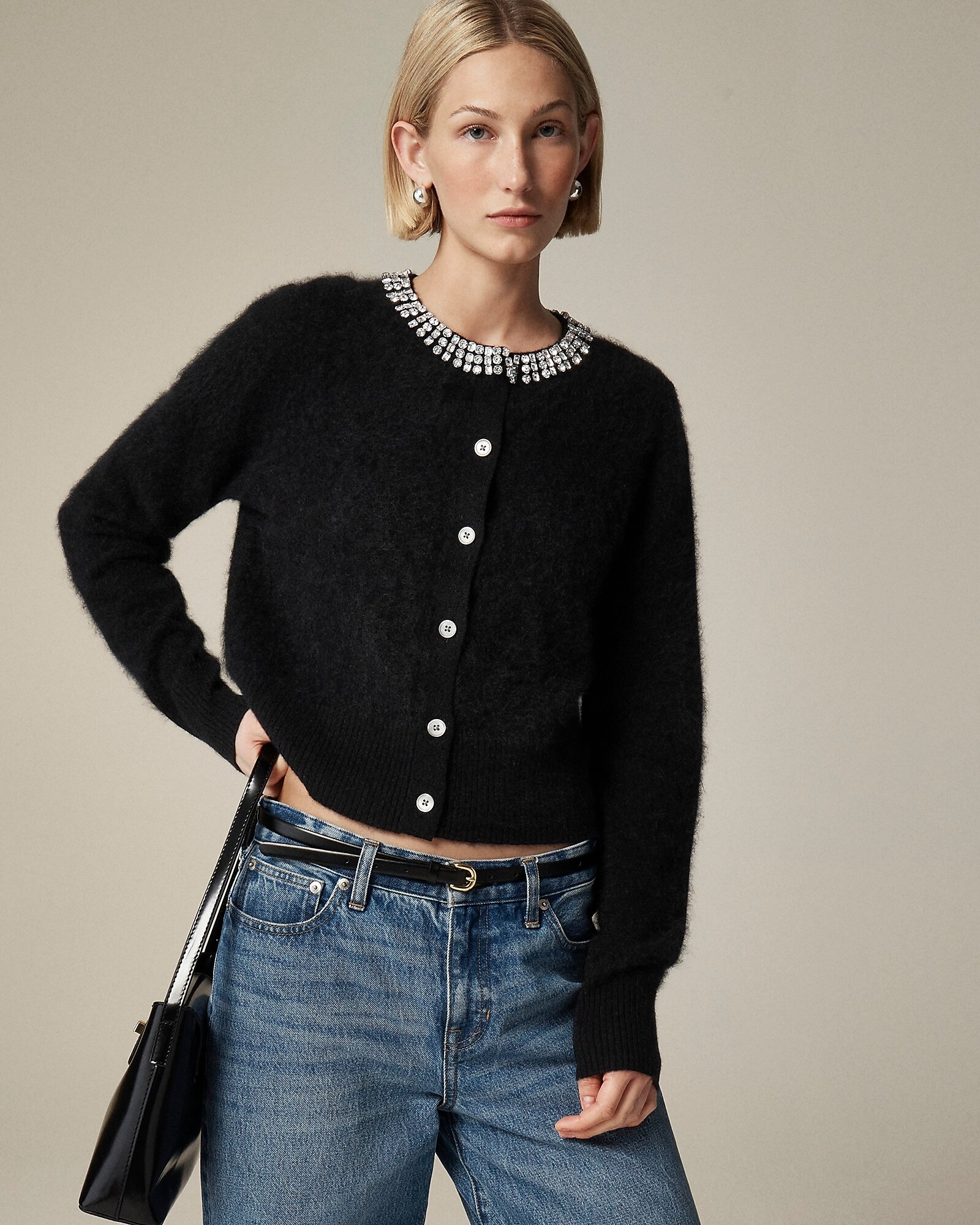 Brushed cashmere embellished cardigan sweater | J. Crew US