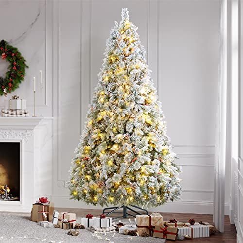 Amazon.com: 7.5ft Flocked Christmas Tree with LED Lights, ANOTHERME Pre-Lit LED Lights UL Certifi... | Amazon (US)