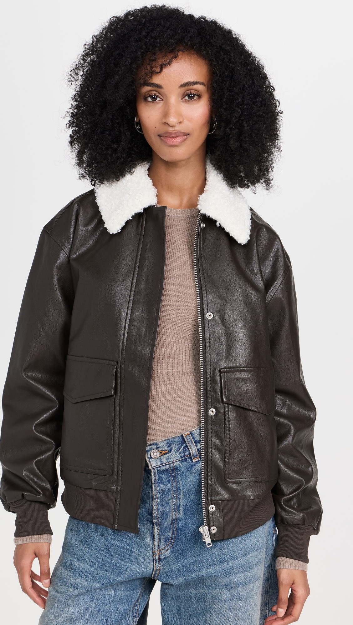 Bomber Jacket with Removable Shearling Collar | Shopbop