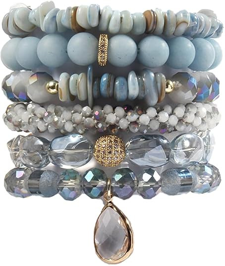 Yomisa Boho Beaded Bracelets/Bangle for Women,Multilayer 5/6/7PCS Healing Natural Handmade Stone ... | Amazon (US)
